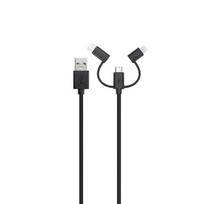 XQISIT 29979 3-in-1 data transfer and charging cable | USB-A to Micro USB, USB-C, Lightning | 1m | black