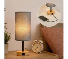 Brilagi - Stalo lempa su USB prievadu TABLON 1xE27/25W/230V ąžuolas/juoda/pilka
