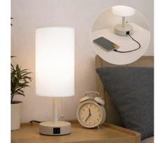 Brilagi - stalinis šviestuvas su USB jungtimi TABLON 1xE27/25W/230V smėlio spalvos/balta