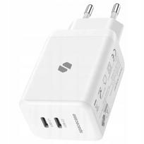 Spacecase 45W tinklo įkroviklis telefonui, greitas 2x USB-C PD įkrovimo blokelis, baltas