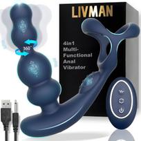 4in1 daugiafunkcis analinis, G taško ir klitorio vibratorius LIVMAN YC-03 su 10 vibracijos ir 3 sukimosi režimais, penio žiedu ir nuotolinio valdymo pultu