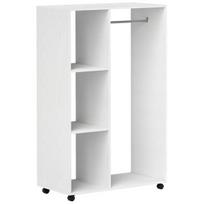 Mobilus drabužių spinta, ratukai, 1 strypas, 3 lentynos, 80x40x128 cm, balta