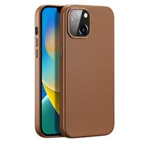 Dux Ducis Grit odinis dėklas iPhone 14 Plus Elegantiškas dirbtinės odos dėklas (MagSafe suderinamas) Rudas