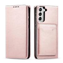 Magnetinis kortelių dėklas Samsung Galaxy S22 + (S22 Plus) piniginė kortelių laikiklis rožinis