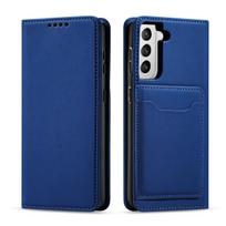 Magnetinis kortelių dėklas Samsung Galaxy S22 + (S22 Plus) piniginė kortelių laikiklis mėlynas