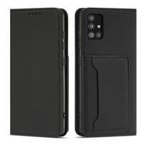 Magnetinis kortelių dėklas telefonui Samsung Galaxy A12 5G su kortelių laikikliu, juodas