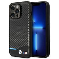 Dėklas BMW BMHCP14L22NBCK iPhone 14 Pro 6.1 - juodas odinis dėklas su anglies odos efektu