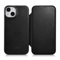 iCarer CE Oil Wax Premium odinis folio dėklas iPhone 14 Plus Magnetinis atverčiamas dėklas su MagSafe Juodas (AKI14220707-BK)