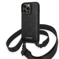 Karl Lagerfeld KLHCP14LSTMMK iPhone 14 Pro 6.1" kietasis dėklas juodas/juodas Monograminė Plokštelė Logotipas Dirželis