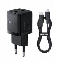 Ładowarka Baseus Ładowarka ścienna Palm 30 W USB + USB-C QC3.0 PD3.0 z kablem USB-C 1 m czarny P1011160A113-01 (6932172677343)