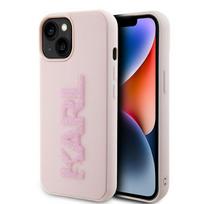 Karl Lagerfeld 3D guminis blizgus logotipas dėklas telefonui iPhone 15 Plus - rožinis