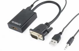 Gembird VGA Male - HDMI Female 0.15m Black + USB/AUX Full HD