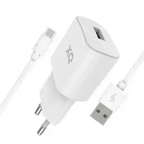 XQISIT Travel charger | 12W | USB-A, USB-C | with USB-A to USB-C cable included | white