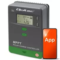 Qoltec MPPT Solar Charge Controller with Temperature Sensor, 40A | 12V / 24V | LCD | 2 x USB | Bluetooth | APP | GEL | LiFePO4