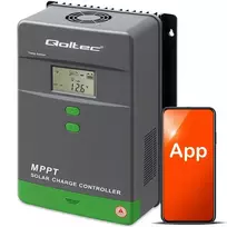 Qoltec MPPT Solar Charge Controller with Temperature Sensor, 60A | 12V / 24V | LCD | Bluetooth | APP | GEL | LiFePO4