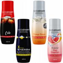 4 SodaStream koncentratų rinkinys: Cola+Energy+Greipfrutas+Apelsinas-Mėlynė