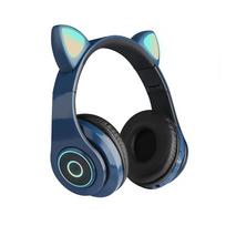B39 Cute Cat Ear ausinės belaidės BT5.0 sulankstomos žaidimų ausinės su blykste RGB lemputėmis Ausinės TF mėlyna