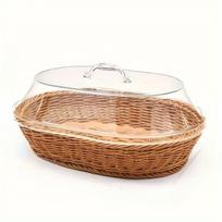 Šiuolaikinis rotango duonos krepšelis su akriliniu kupolo dangčiu, daugiafunkcis vytelių padėklas, patvarus ir plaunamas, desertams, vaisiams, piknikams 35cm*25cm*14cm geltona