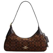 Coach Ella 21 Klasikinis monogramos raštas Reguliuojamas peties dirželis Parašuotas veliūras su chenilu Lygios odos peties rankinė Maža CDV37-IMA7U Gift Box Set (Basic Set+Yellow Box) black