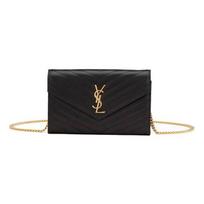 Saint Laurent Vidutinė dygsniuota odinė piniginė ant grandinėlės Nero Moteriškos peties rankinės Juoda 377828-BOW01-1000 Basic Set (Bag+Dust Bag)
