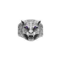 Gucci Garden Purple Crystal Eyes Vintage Distressed Matte 925 Silver Ring Unisex ring 524585-J2965-8164 16