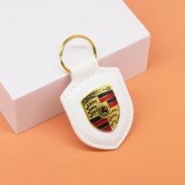 Automobilio odinis raktų pakabukas Skydo tipo 3D emblema Raktų žiedas Porsche Panamera Cayenne Taycan 911 718 Macan Carrera-GT 928 944 968 944 balta