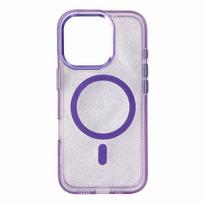 Blizgus magnetinis dėklas telefonui iPhone 16 Pro Max - violetinis su blizgučiais