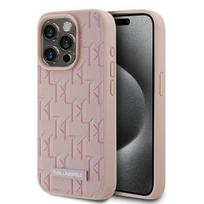 Karl Lagerfeld odinis monograma metalinis logotipas dėklas telefonui iPhone 15 Pro Max - rožinis