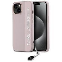 Karl Lagerfeld Saffiano Rhinestones & Charm dėklas telefonui iPhone 15 / 14 / 13 - rožinis