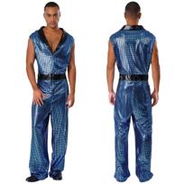 M-3XL Vyriškas Retro 1920-ųjų Disco Kombinezonas Atverčiama apykaklė V formos iškirptė Be rankovių Plačios kelnės Metalinis Blizgus langeliu Bodysuit Klubui Scenai Rave vakarėliui M mėlyna
