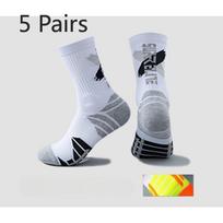 5 poros krepšinio kojinių berniukams, ilgos kojinės, vyriški pavasario ir vasaros modeliai, apsaugančios nuo kvapo, jaunimo sportinės specialios berniukų puskojinės 5 pairs balta/pilka