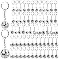 60 Pcs Mirror Disco Ball Keychain Silver 70S Disco Ball Keyring Bulk Mini Disco Ball Decoration 1.18 Inch & 0.79 Inch For Disco smėlis
