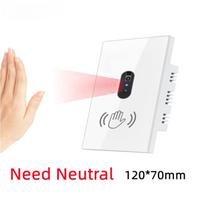Wire IR Wall Light Switch Wave Infrared Sensor No Need Touch EU UK 220V Glass Screen Panel Electrical 120*70MM balta