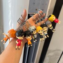 8 vnt./rinkinys Anime Haikyu!! Figūrėlės raktų pakabukas Kenma Kozume Shoyo Hinata Q versija Krepšio pakabukas Tinklinio kamuolio jaunimo lėlė Raktų pakabukai Žaislai Dovana brown