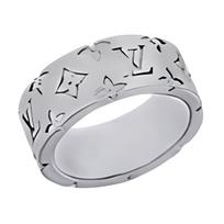 Louis Vuitton Mosaic Logo Engraved Brass Ring Men rings Silver M1182S Box+Shopping Bag,L