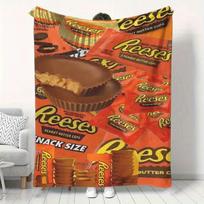Reese's Pieninio Šokolado ir Žemės Riešutų Sviesto Puodeliai Antklodė - Saldainių Dizainas, Puikiai Tinka Jaukiam Laikui Ant Sofos Ir Miegamojo Dekoruoti 30x40in