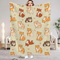 1PC Cute Dogs Blankets Cartoon Shiba Inu Flannel Blanket Lightweight Cozy Throw Blanket for Couch Sofa Bedroom Camping Kids Gift 75x100cm
