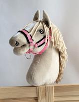 Reguliuojamas arklių kamanos Hobby Horse A3 rožinės su juodais kailiais