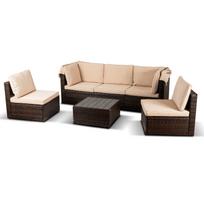 CALIENTE sodo baldų komplektas: modulinė sofa, 2 foteliai, terasos stalas, ruda/smėlio spalvos, modernus technoratanas