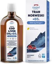 OSAVI Norvegiškas menkių kepenų aliejus +D3, 1000 mg Omega 3 - citrinų skonio - 250 ml