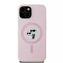 Karl Lagerfeld Liquid Silicone Karl and Choupette MagSafe Case for iPhone 15 in Pink
