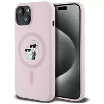 Karl Lagerfeld Silicone Case for iPhone 15 Plus, pink, by Karl AND Choupette, MagSafe compatible