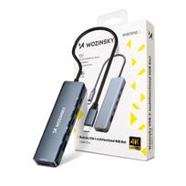 Wozinsky WHBC10Y4S 6-in-1 USB-C šakotuvas, aliuminio, 25 cm kabelis, pilkas