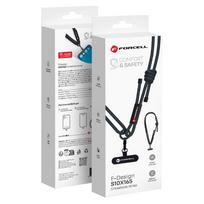 FORCELL F-DESIGN S10X165 kryžminė telefono virvelė su reguliuojamu ilgiu (maks. 82,5cm kilpoje) juoda