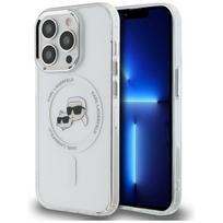 Karl Lagerfeld IML Metal Karl & Choupette Head MagSafe Dėklas telefonui iPhone 14 Pro - baltas