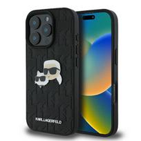 Karl Lagerfeld Monogram Karl & Choupette Head Pin dėklas telefonui iPhone 16 Pro - juodas