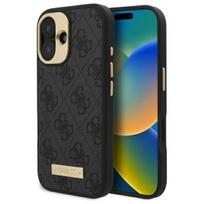 Guess 4G logotipo plokštelės Magnetinis iPhone 16 dėklas – juodas