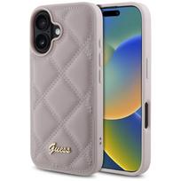 Guess dygsniuotas metalinis logotipas dėklas telefonui iPhone 16 - rožinė