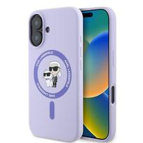 Karl Lagerfeld silikoninis Magnetinis dėklas telefonui iPhone 16 Plus su Karl & Choupette galvų žiedu - violetinė
