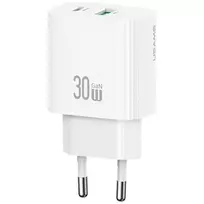 USAMS Wall charger CC316 T65 30W, 1x USB-C, 1x USB-A, fast charging, white